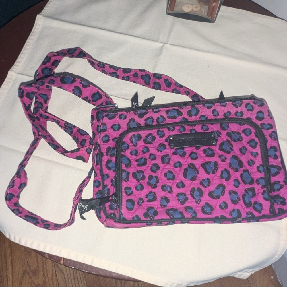Vera Bradley Pink and Blue Leopard Crossbody Bag